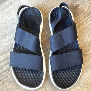 Crocs LiteRide Stretch Strap Sandals Navy Blue White Womens 7